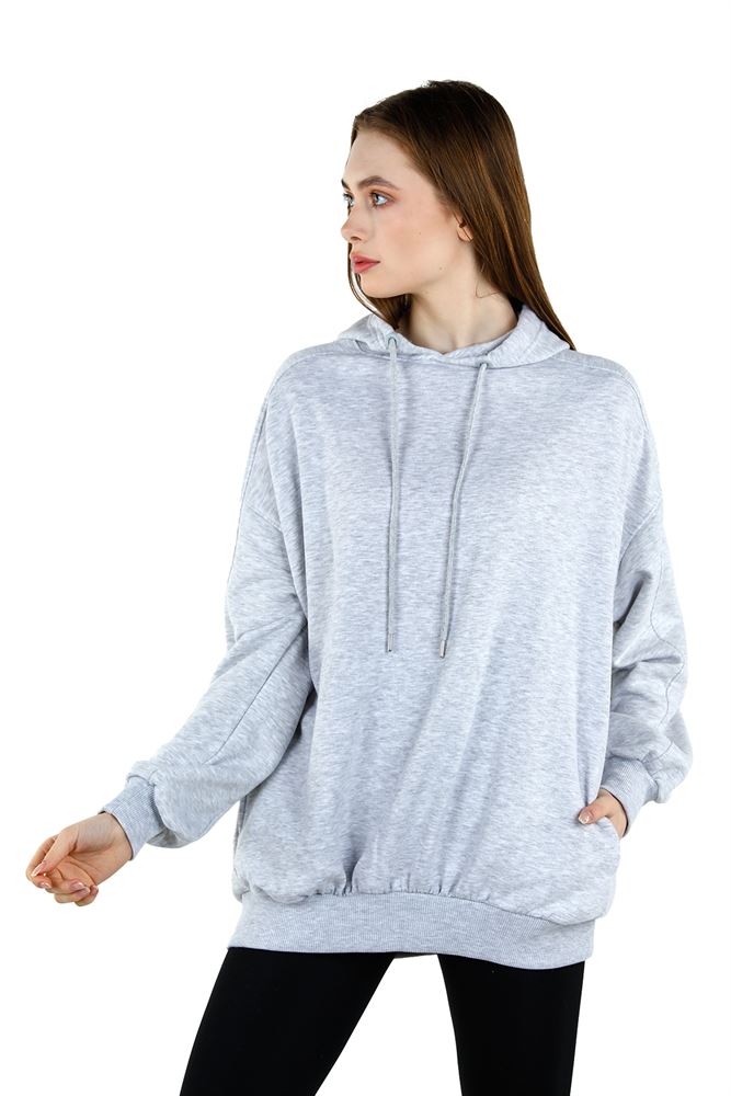 Kadın Kapüşonlu Oversize Örme Sweatshirt