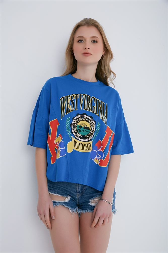 Kadın Baskılı Oversize Örme T-shirt