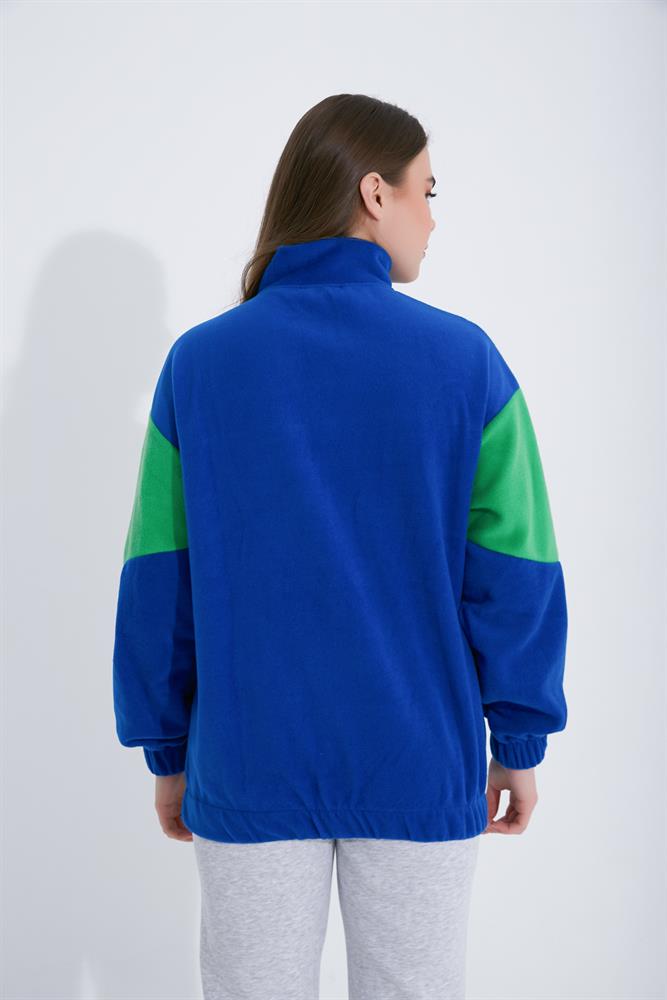 Kadın Fermuar Kapamalı Renk Bloklu Sweatshirt