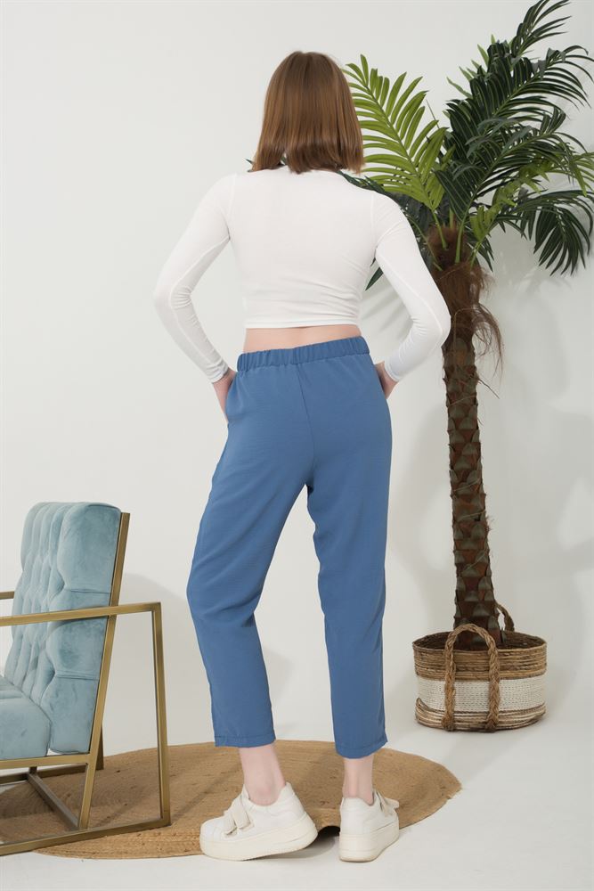 Kadın Beli Lastikli Cepli Havuç Kesim Pantolon