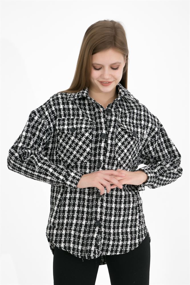 Kadın Rahat Kesim Kareli Cep Detaylı Oduncu Gömlek