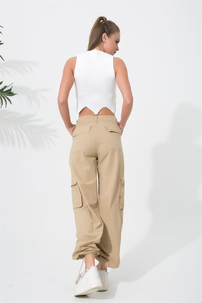 Kadın Fashion Cep Detaylı Paça Lastikli Kargo Pantolon