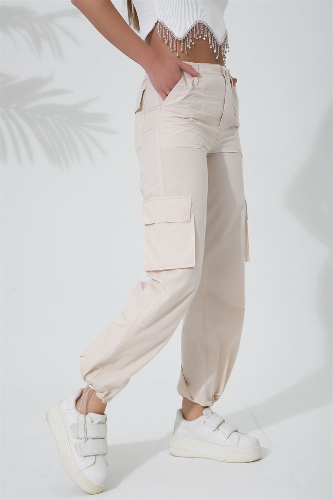 Kadın Fashion Cep Detaylı Paça Lastikli Kargo Pantolon