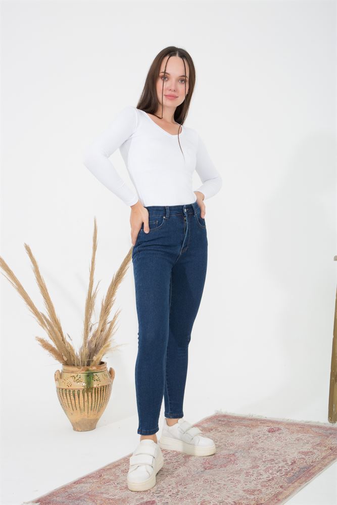Kadın Yüksek Bel Skinny Denim Jean Pantolon