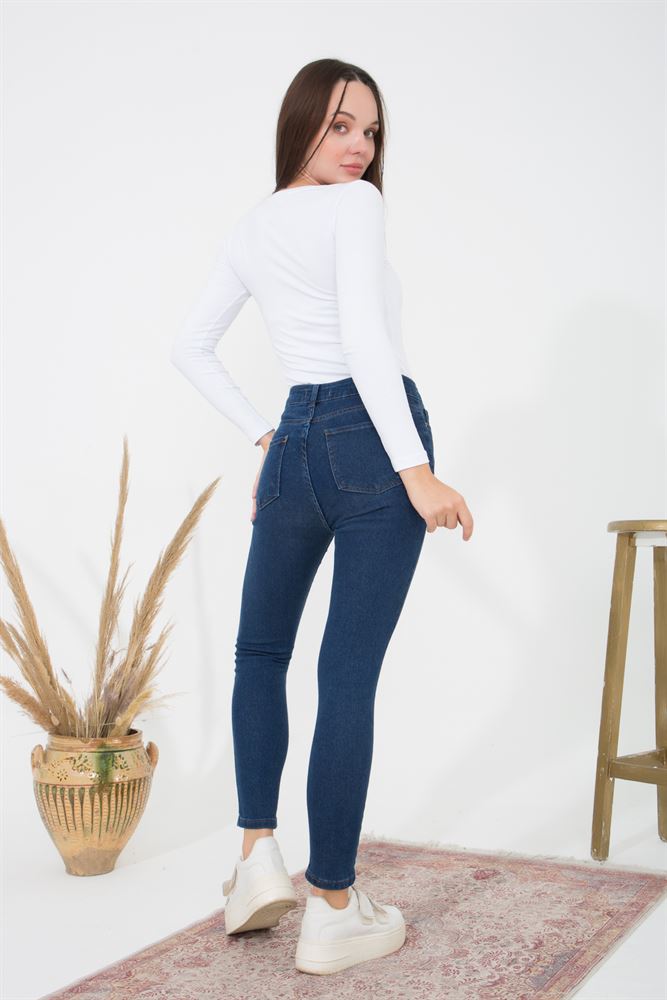 Kadın Yüksek Bel Skinny Denim Jean Pantolon